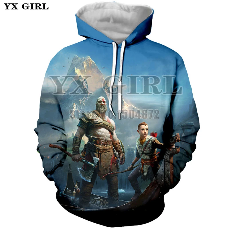 2018 New Clothes Women/Men 3d God of War Kratos Printed Hoodies Unisex Spring Autumn Hooded Sweatshirt Funny Hip Hop Pullover