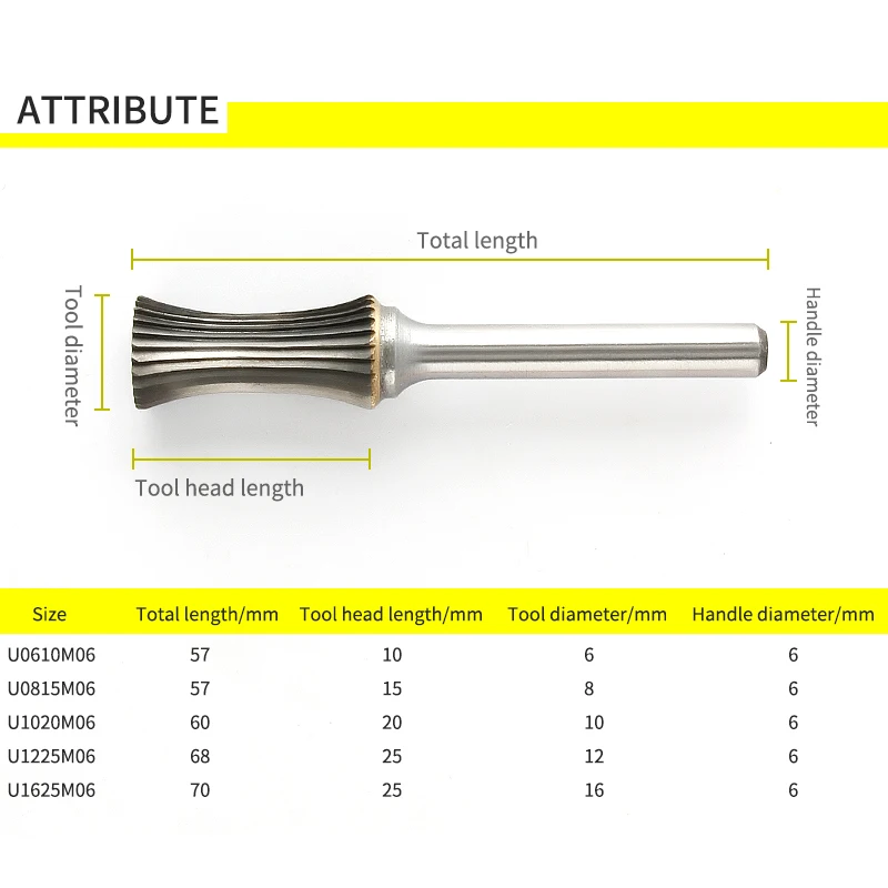 Concave Curved Boring Tool Tungsten Steel Milling Cutter Carbide Wood Carving Head Metal Rotating File U-type