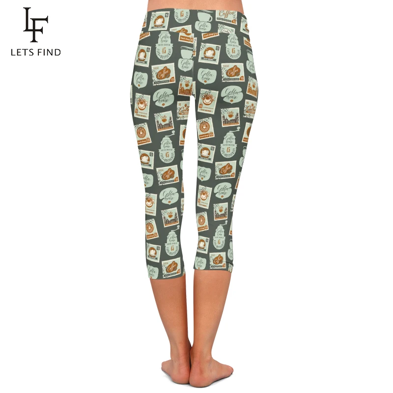 LETSFIND estate nuovo Design donna Capri Leggings francobolli stampa metà polpaccio 3/4 Fitness donna Leggings Casual a vita alta