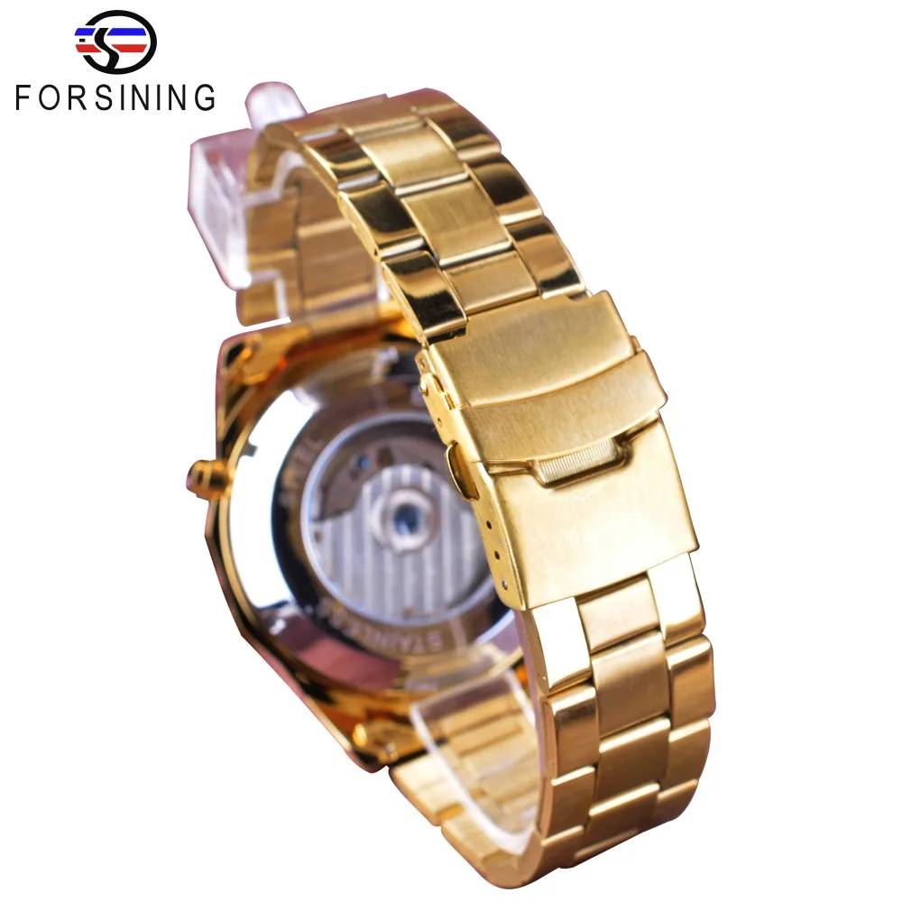 Forsining Golden Stainless Steel Mens Choose Calendar Display Tourbillion Design Business Watch Top Brand Luxury Automatic Watch