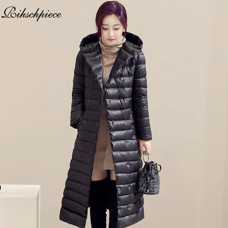 Rihschpiece 2018 Spring Ultra Light Duck Down Jacket Women Plus Size 3XL Coat Hoodie Long Puffer Winter Black Jackets RZF1462