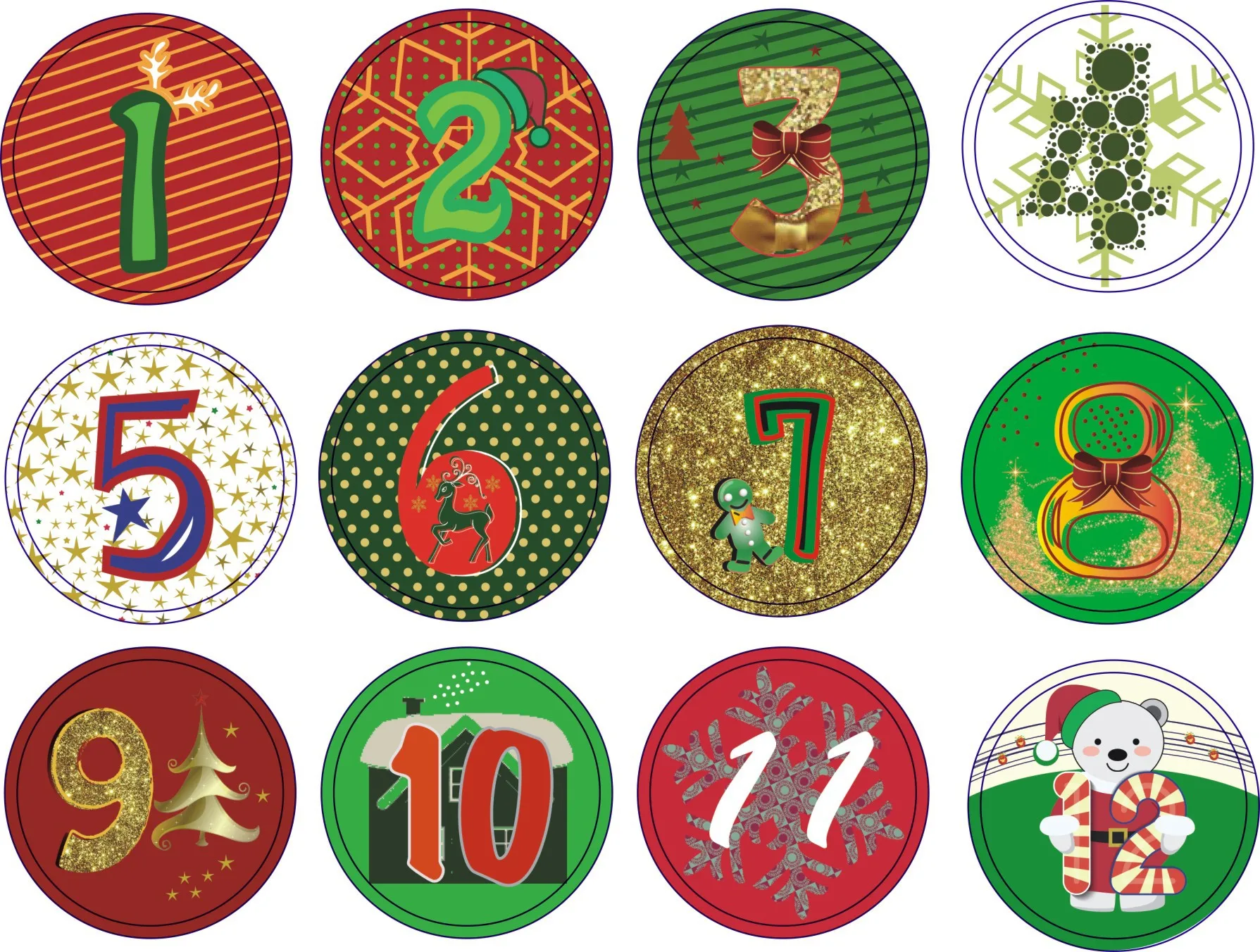 120pcs Christmas Advent Christmas Number Sticker Multifunction DIY Gifts Posted Children Sticker Stationary Stickers