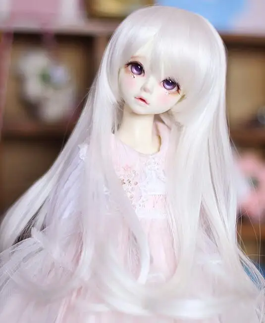 

New Sweet Cute white Mixture Face Long Hair Bang For 1/3 1/4 BJD Doll Wig