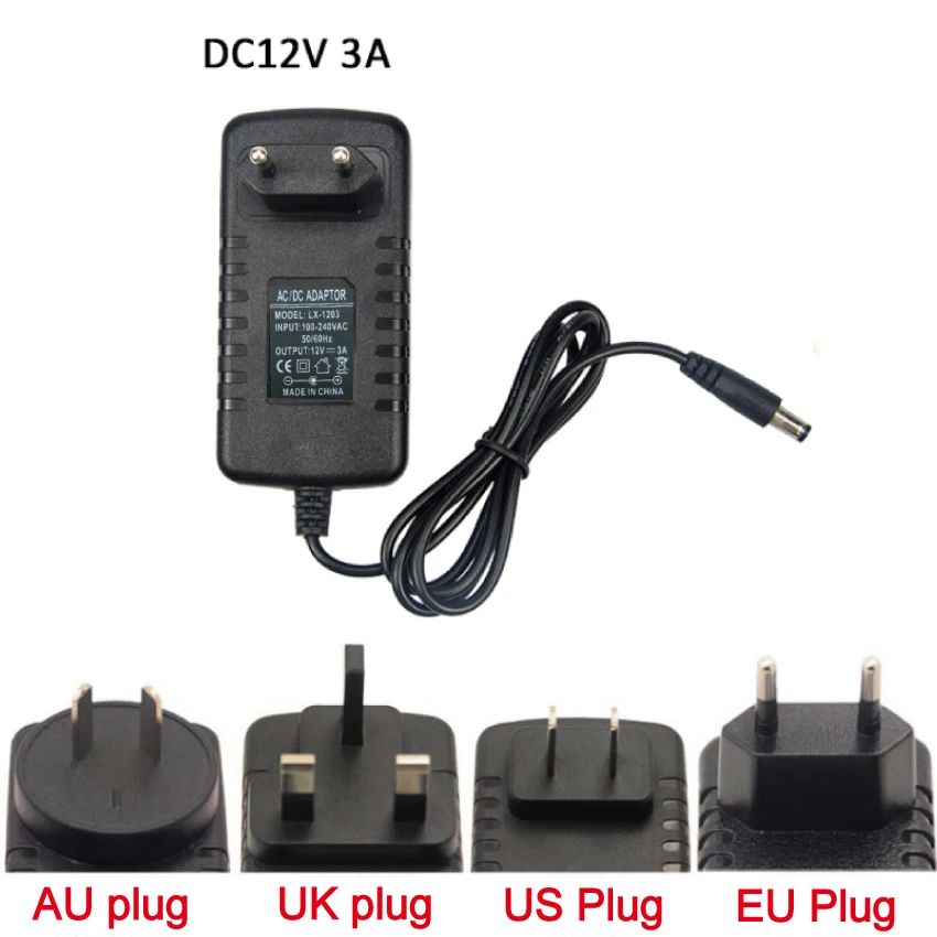 DC 12V 3A Switching Power Supply 5.5*2.5mm 1pcs For AC Converter Adapter EU/US/UK Plug Wall Charger 12V transformer AC100-240V