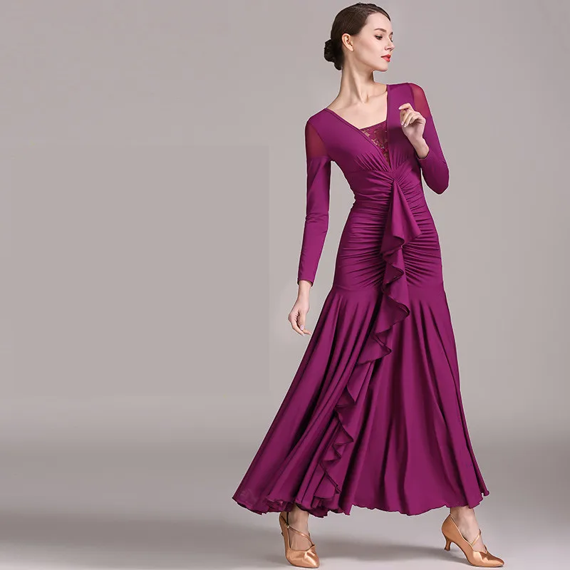 Fashion lady ballroom dance costume sexy senior spandex ballroom dance dress for women ballroom dance competition dresses