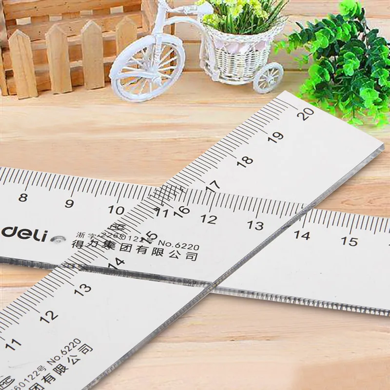 Deli 20cm Transparent Plastic Straight Ruler CM Scale Artist Measure Drawing Tool Student Stationery Gift Office School Supply