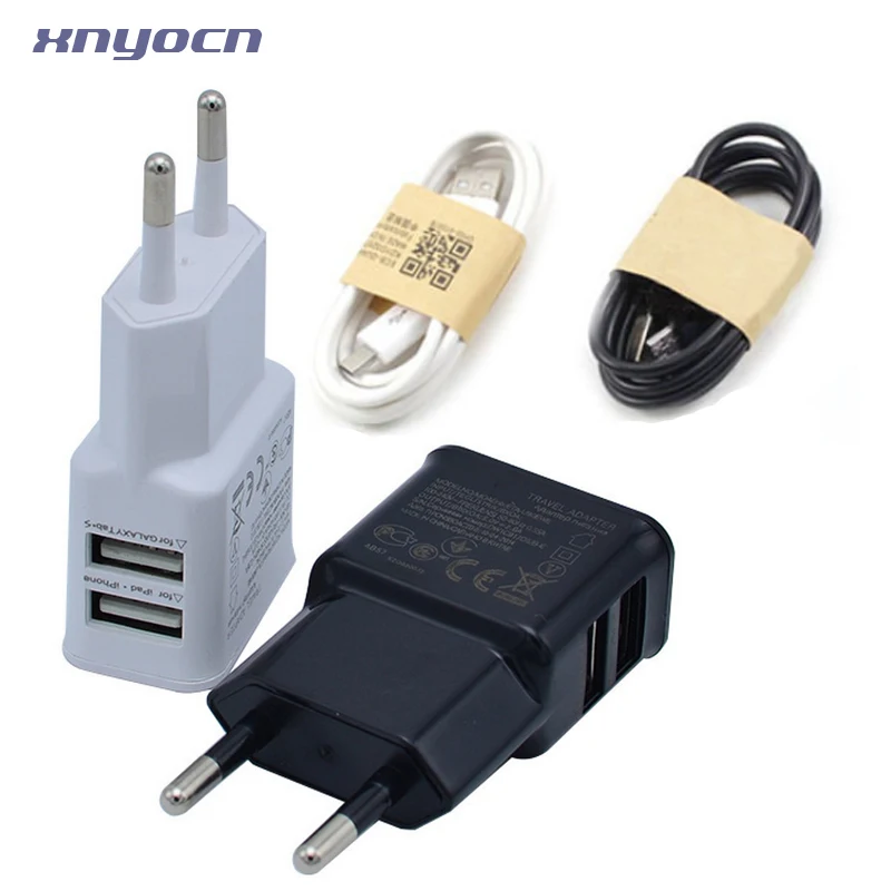 المزدوج 2 منافذ الاتحاد الأوروبي التوصيل USB شاحن محول لسامسونج/شاومي Mi5/Meizu أو V8 مايكرو USB كابل ، 5.2 فولت 2A شحن الجدار الطاقة السفر #3