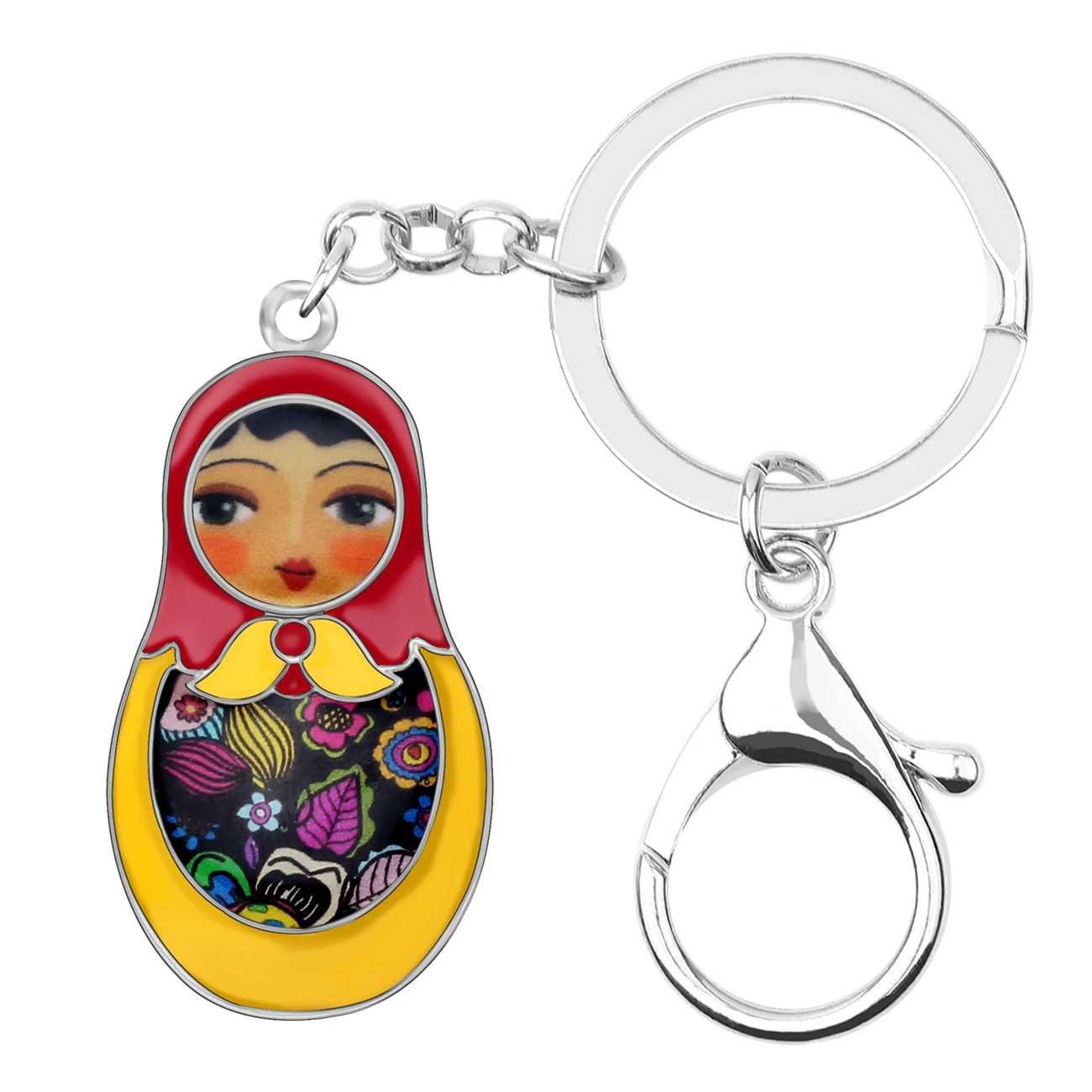 WEVENI Enamel Alloy Matryoshka Russian Dolls Key Chain Keychain Ring Cartoon Souvenir Gift Jewelry For Women Girl Bag Car Charms