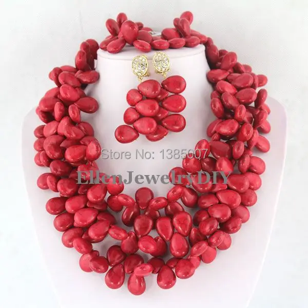 

Superb Quality Red hot Jewelry Set Nigerian hot Necklace Bridesmaid Gift Holiday Party Necklace hot Bracelet