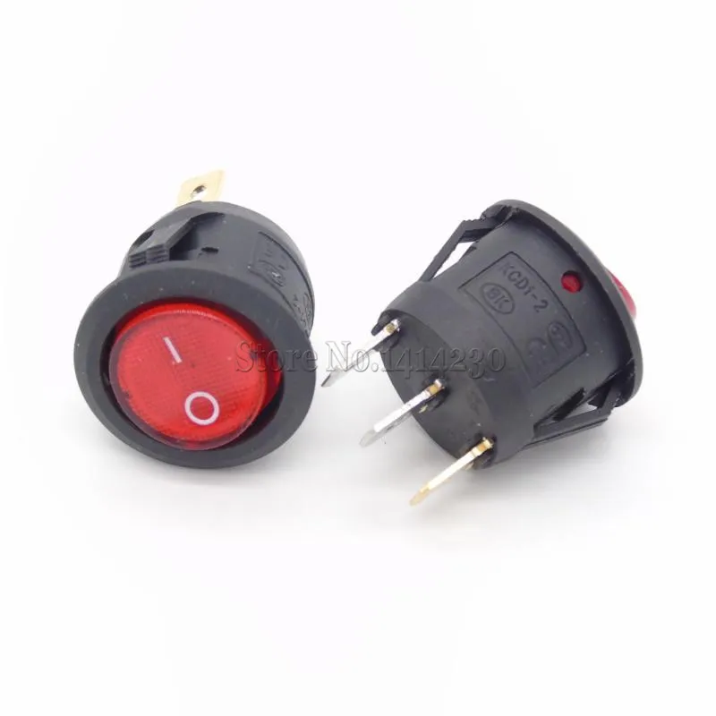 10Pcs 23mm Diameter Big Round Rocker Switches  Red 3 Pin ON-OFF Rocker Switch 10A/125V 6A/250V With waterproof cap and Red Light