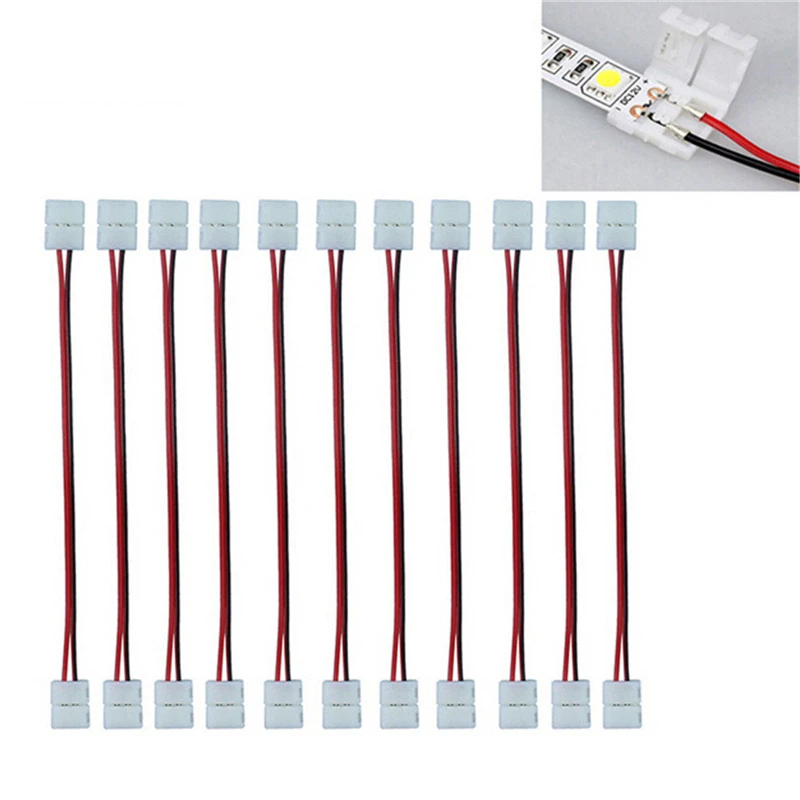 10Pcs/lot 8mm/10 Mm 2 Pin Led Strip Connector For Single Color Led Strip 3528/5050 Easy Connect  No Need Soldering Connectors