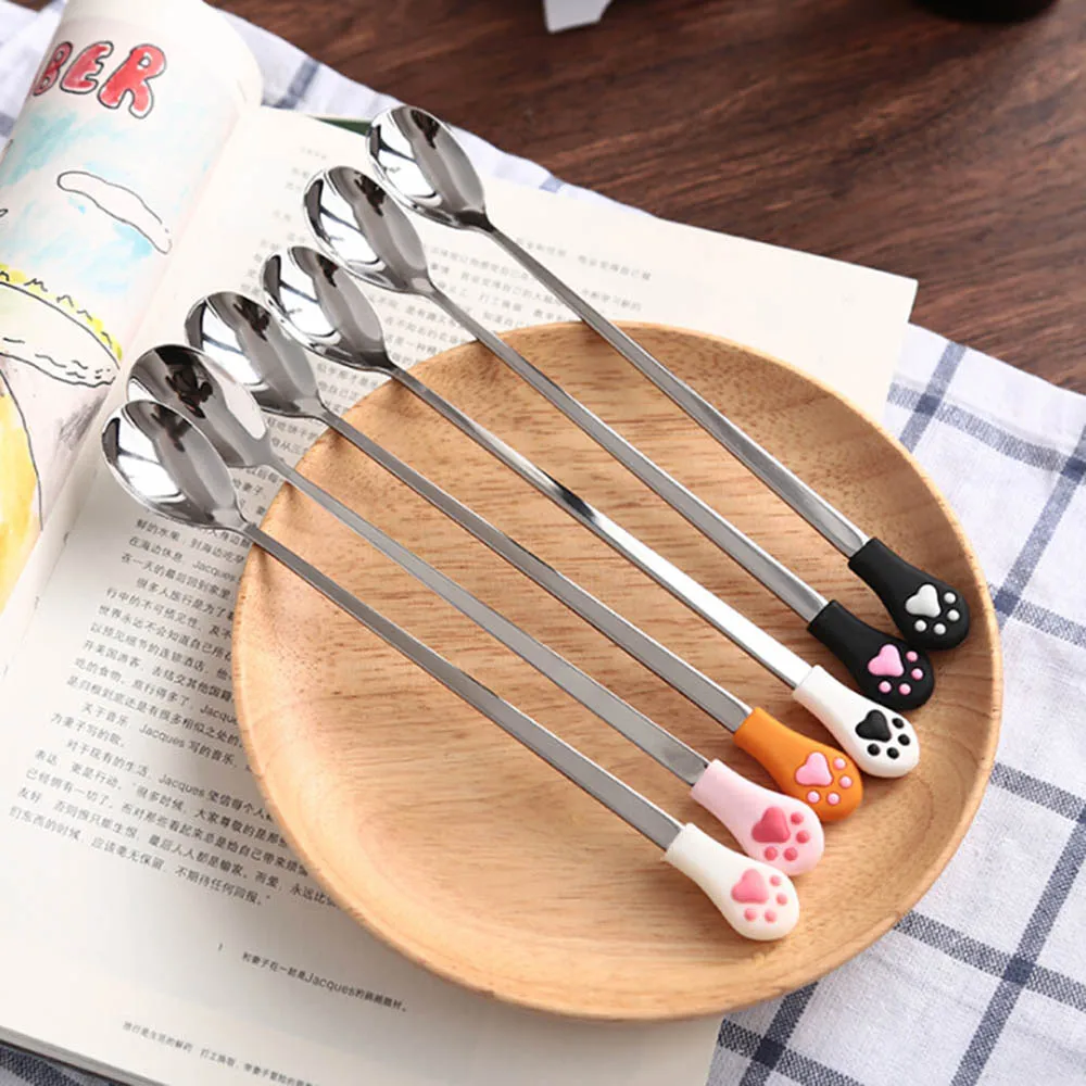 1PCS Stainless Steel Cute Cat Claw Coffee Spoons Fruit Dessert Spoon Tea Spoon Tableware Kitchen Supplies dropshipping