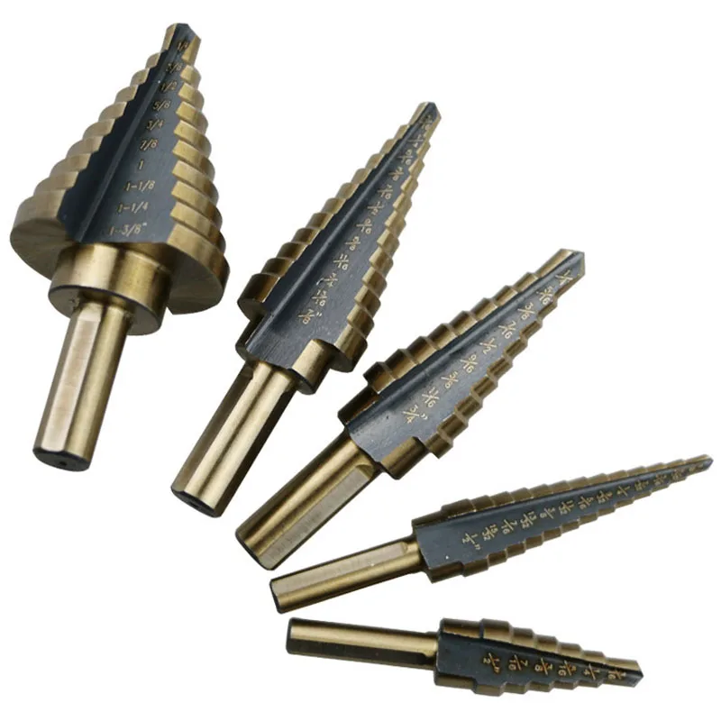 Arrivo di alta qualità 5 pz/set HSS cobalto foro multiplo 50 dimensioni passo DRILL BIT SET w custodia in alluminio