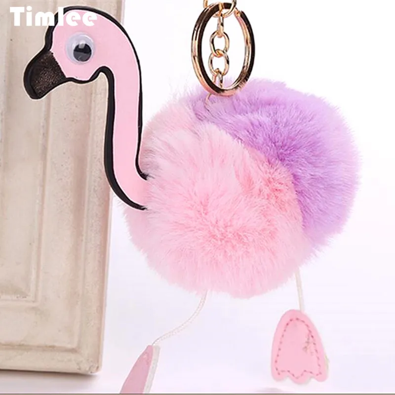 Timlee X351  Cute  PU Flamingo Key Chain Bird  Double Color Alloy Key Chains,Automobile Bag Ornaments Fashion Jewelry Wholesale