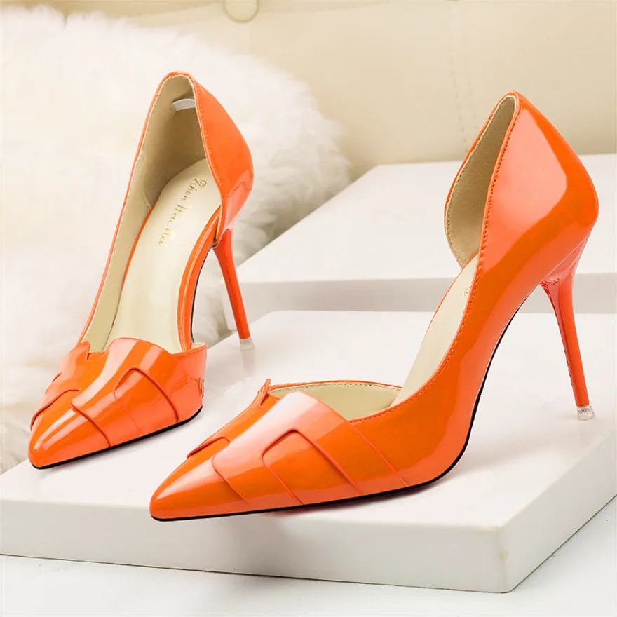 2024 New Show Thin Women High Heels Shoes Patent Leather Fashion Pumps Woman Side Cut-Outs Shallow Ladies Office Shoes 8 Colors