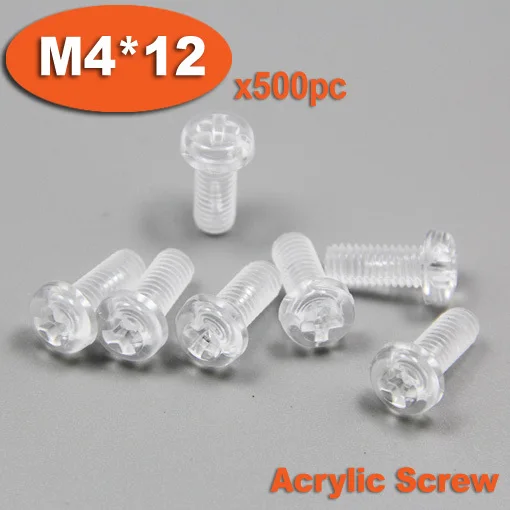 500pcs DIN7985 M4 x 12 Plastic Acrylic Pan Head Phillips Screw Cross Recessed Raised Cheese Head Screws