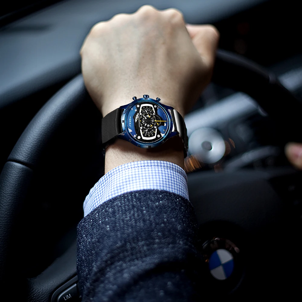 SINOBI Fashion Creative Car Race orologi da uomo Functiona Speed Racing sport cronografo orologio al quarzo in Silicone Relogio Masculino