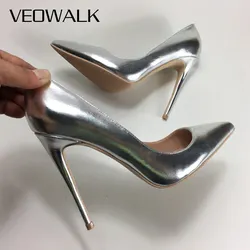 Veowalk srebrny matowy kobiety Sexy szpilki pompy 8cm 10cm 12cm szpiczasty nosek wysokie obcasy eleganckie damskie buty ślubne Bridemaids