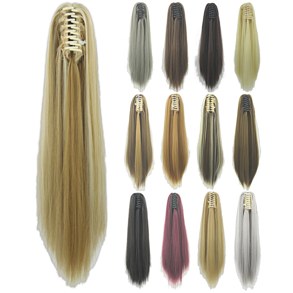 Soowee 60cm Long Straight Synthetic Hair Claw Ponytail False Hair on Clips Fairy Tail House Pony Tail Hair on Clips