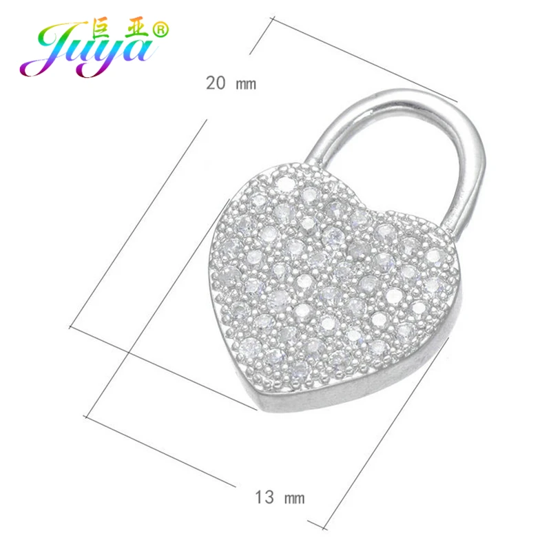 Juya DIY kształt serca medalion klucz Micro Pave zawieszka z cyrkonią zawieszki akcesoria dla kobiet Charm bransoletki wisiorki naszyjnik Making