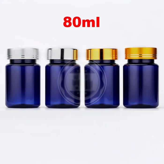 

100pcs 80ml Translucent Blue PET Medicine Bottles, Empty Bottle,Capsules Bottles, Plastic Solid Bottle--4 Colors Metal Screw Cap