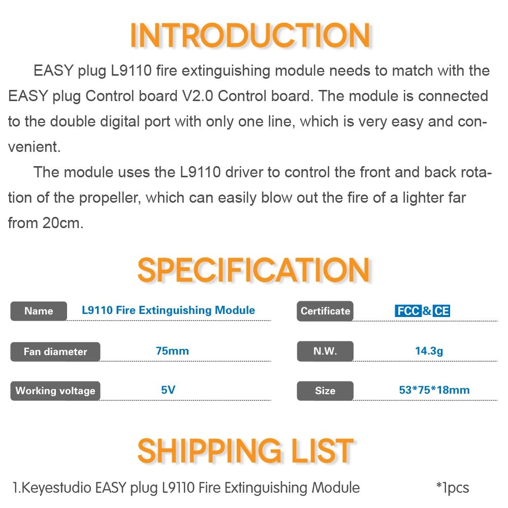 Keyestudio EASY plug L9110 Fan Module  For Arduino Firefighting Robot STEAM