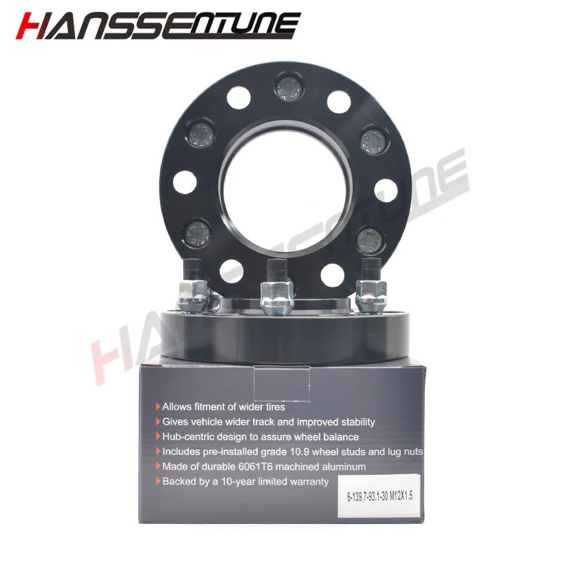 HANSSENTUNE 4PCS 30mm Black Anodized Aluminum Wheel Spacer Adapter 6x139.7/6x5.5