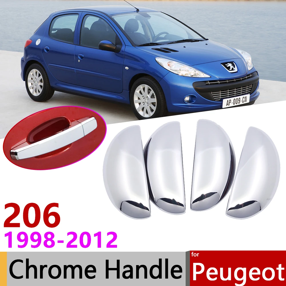 for Peugeot 206 206+ 206sw 206cc 1998~2012 Chrome Door Handle Cover Car Accessories Stickers Trim Set 1999 2002 2005 2006 2010