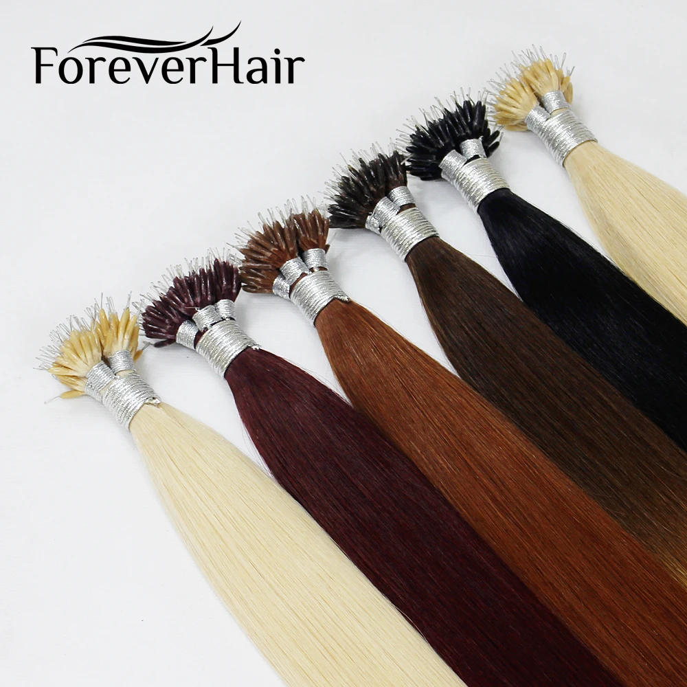 FOREVER HAIR Remy Nano Ring Ludzkie naturalne doczepiane włosy 0,8 g/s 16" 18" 20" Keratyna Proste europejskie mikro koraliki Włosy 50 sztuk