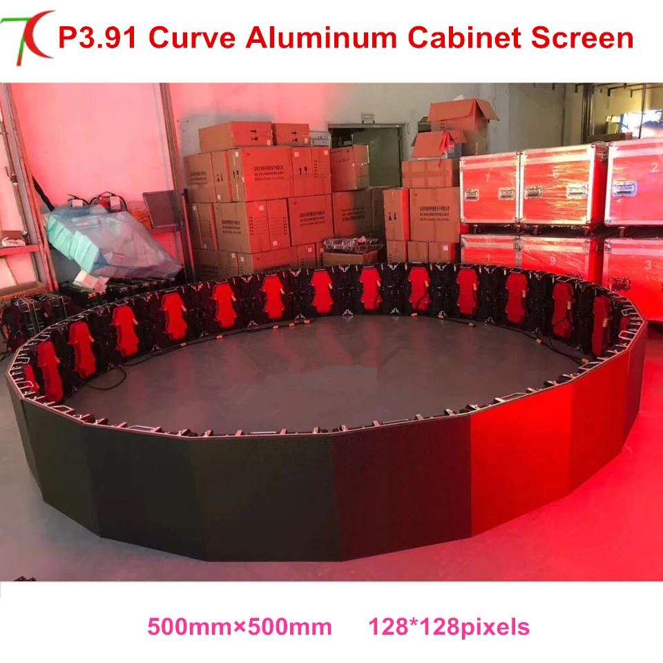 Curve screen  P3.91 indoor full color aluminum cabinet rental display