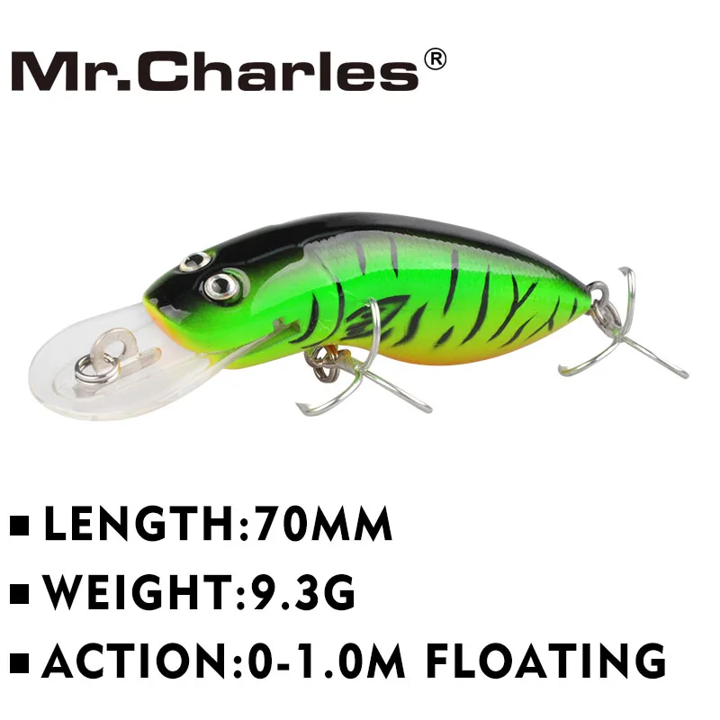 Mr.Charles MR39S  lure , 70mm/9.3g high quality minnow hard bait 0-1.0M Floating 3D Eyes Fishing Tackle