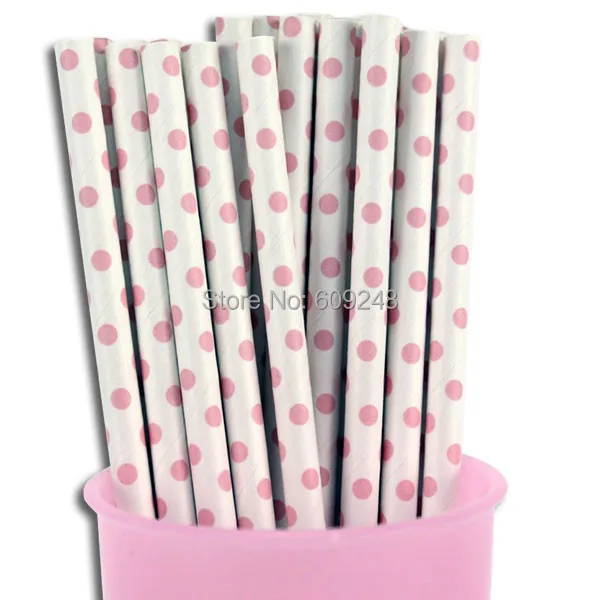 100 Pcs Mixed Colors Disposable Biodegradable Baby Shower Party Decorations Pink Swiss Dot Paper Straws