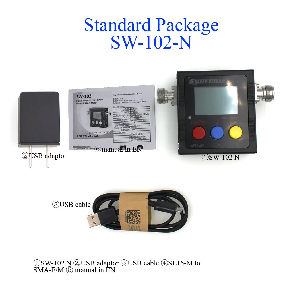 SURECOM SW-102 With Two Connector 125-525 Mhz Digital VHF/UHF Power& SWR Meter for Portable Two Way Radio