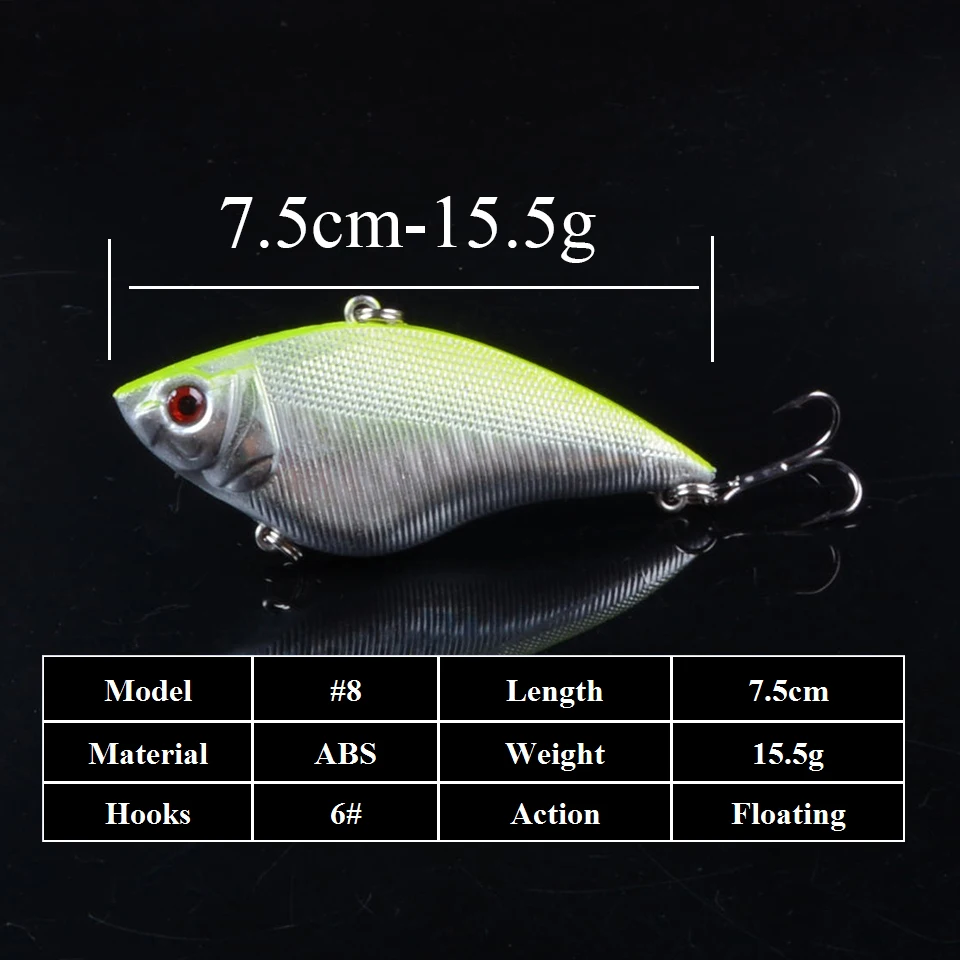1pcs 7.5cm 15.5g Fishing Lures Lifelike VIB bait Artificial Make Crankbait Hard Baits 3D Eyes 5 colors Available Fishing Tackle