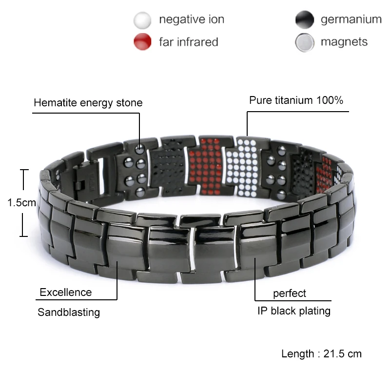 100% Pure Titanium Magnetic Bracelet Men Black Chain Men Bracelet Hematite Health Energy Bracelet for Women Benefits