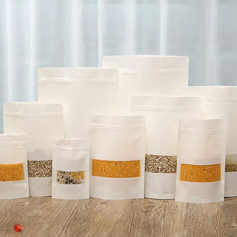 

500 шт./лот, белая крафт-бумага, майларовая сумка-рюкзак, сумка для еды, чая, закусок, сумки для хранения, стоячая упаковка ZA4168