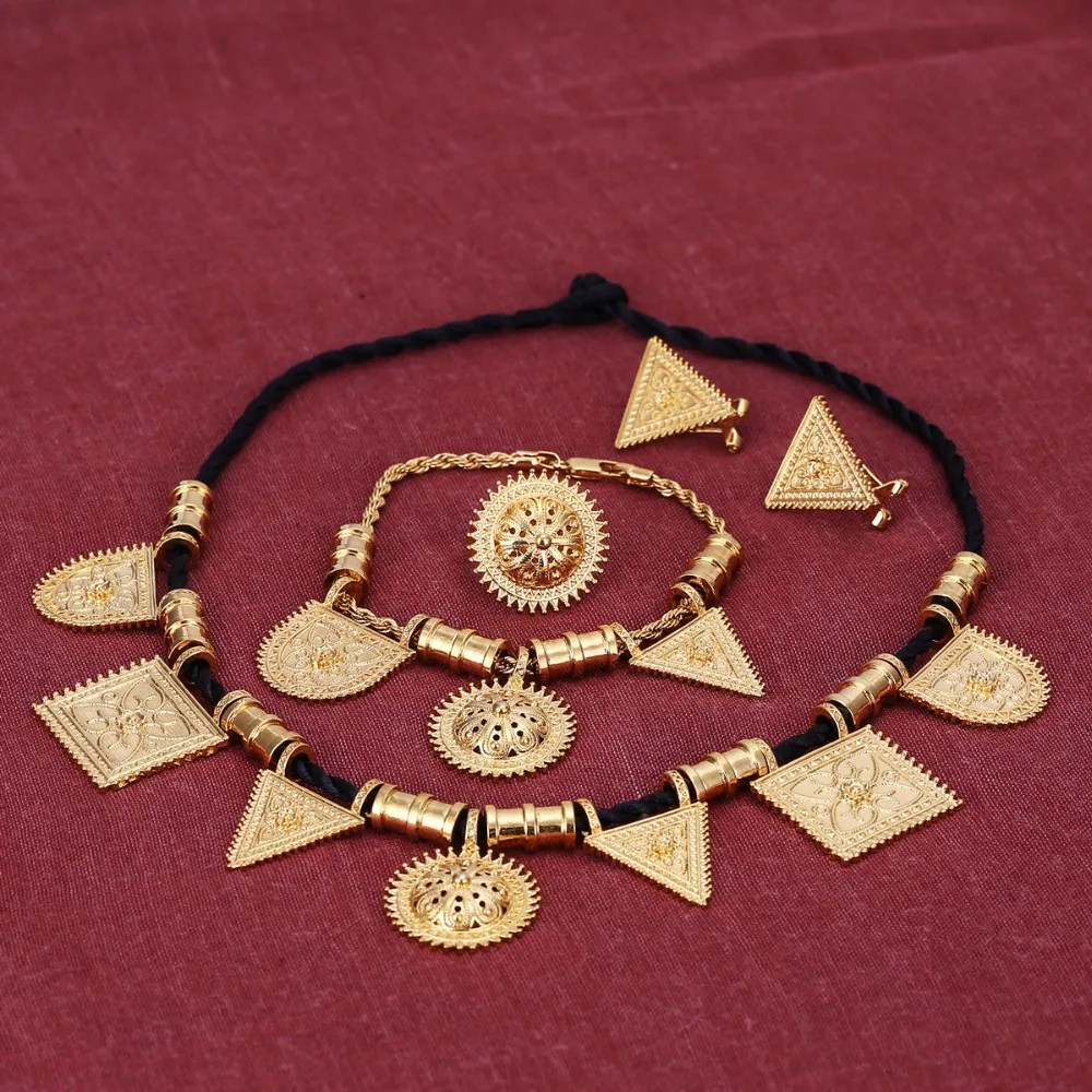 New Design Ethiopian Set Jewelry 24k Gold Color Habesha Sets Wedding Eritrea Gold Ethiopia Set