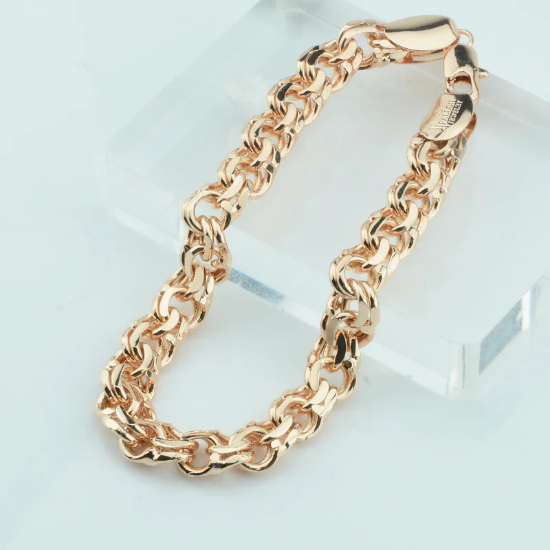 1pcs 8mm Big Chunky Men Womens 585 Rose Gold Color Double Rolo Curb Weave Bracelets Chains Jewelry Long