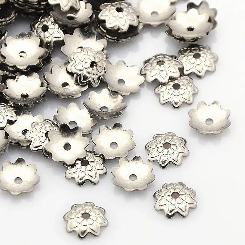 

100pcs 7mm 304 Stainless Steel Flower Bead Caps End Caps Loose Spacer Beads for Jewelry Making DY Accessories Findings Hole: 1mm