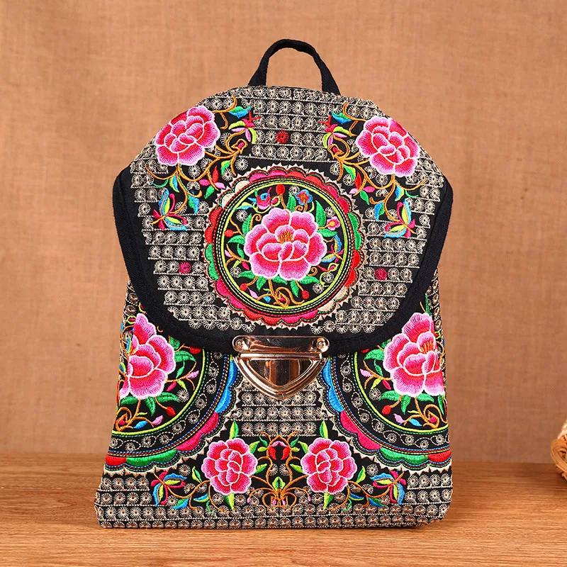 Boho embroidery canvas women backpack Ethnic vintage travel backpack casual students backpack schools bags