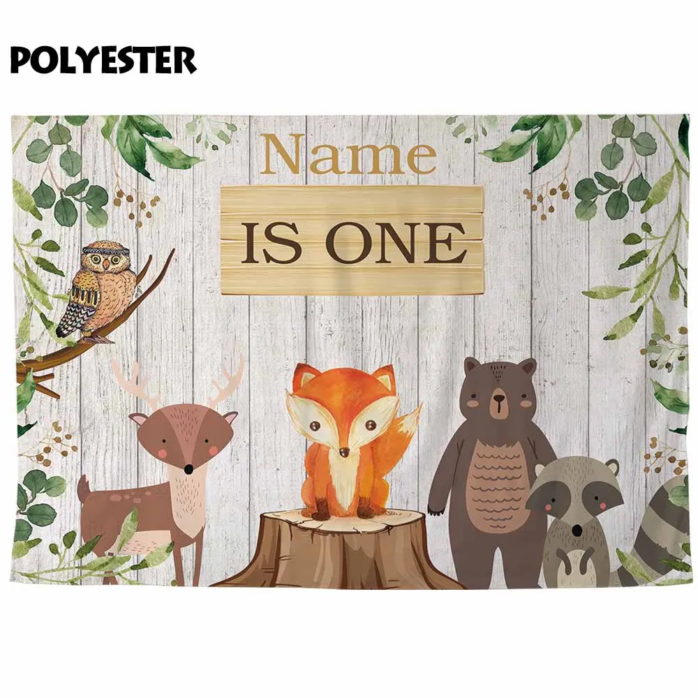 Funnytree background for photo cartoon white wooden wall leaves animal frame Custom name newborn birthday backdrop photophone