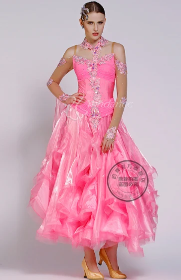 customize pink Waltz  tango Fox trot Quick step Ballroom  Modern  competition  Dress