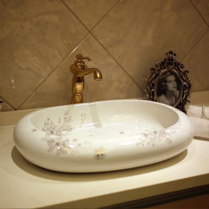 

Oval Jingdezhen Bathroom ceramic sink wash basin Counter Top Wash Basin Bathroom Sinks hand painted ceramics bowls