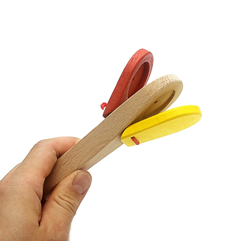 Juguete de madera para bebé, instrumento Musical con mango de Castanet Clapper, juguete para niños pequeños, Educación Temprana Preescolar, 1 unidad