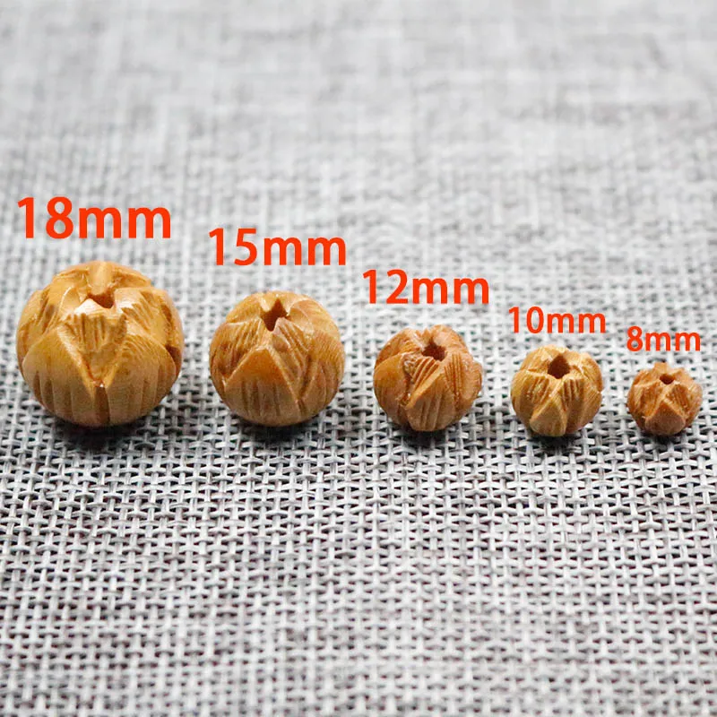 10pcs/lot Natural Wooden Handcraft Lotus Shape Spacer Beads 8 10 12 15 18mm Carved Peach Wood Beads DIY Bracelets Jewelry Making