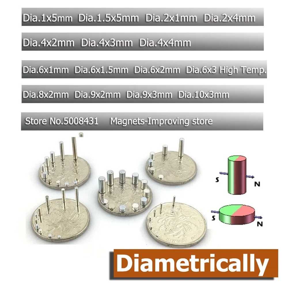 Магниты диаметром 1 мм, 0,04 дюйма, 1,5 мм, 2 мм, 0,079 дюйма, 4 мм, 6 мм, 0,236 дюйма, 10 мм, прецизионные сенсорные стержни