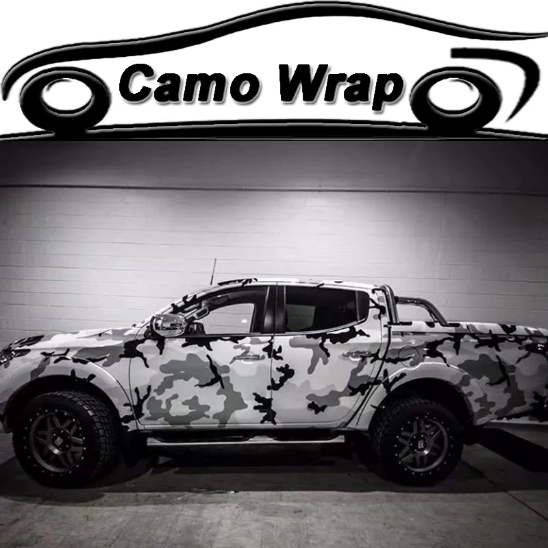 Black White Grey Arctic Camo Vinyl Film Snow Camouflage Vinyl Car Wrap Air Bubble Free Scooter Motorcycle Wrapping Foil Decal