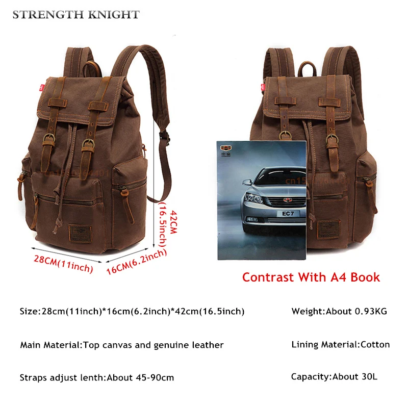 New Fashion Men\'s Backpack Vintage Canvas Backpack School Bag Men\'s Travel Bags Large Capacity Travel Laptop Backpack Bag