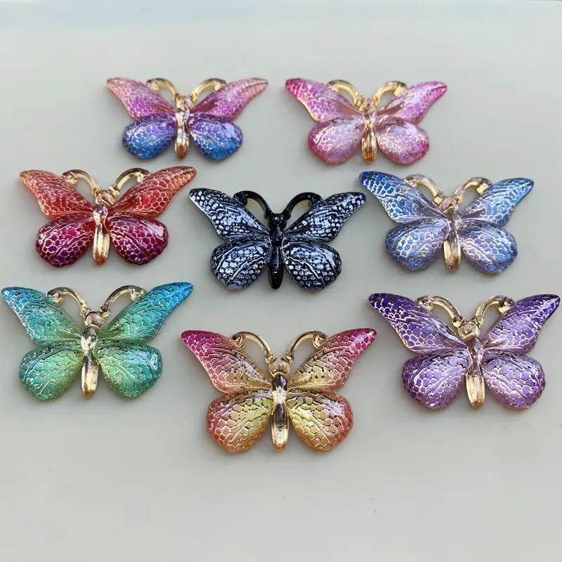 Mix Colors Butterfly Natural Stone Convex Series Flat back Resin Cabochons Jewelry Accessories 10pcs 23*38mm -B27A