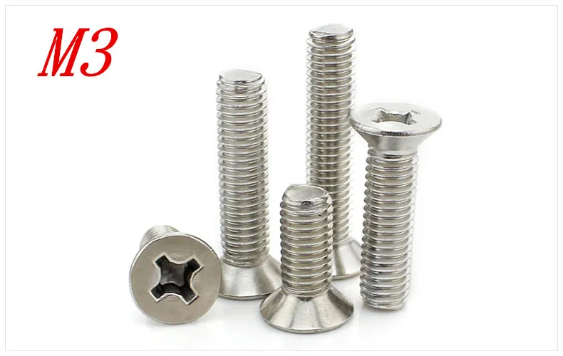 500pcs/Lot  Metric M3*4/5/6/8/10/12/14/16-50mm 304 Stainless Steel Cross Flat Head Countersunk Head Screw Bolts Free Shipping